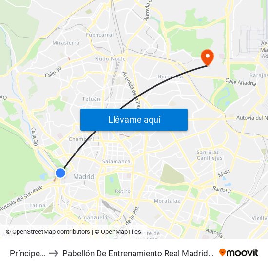 Príncipe Pío to Pabellón De Entrenamiento Real Madrid Baloncesto map