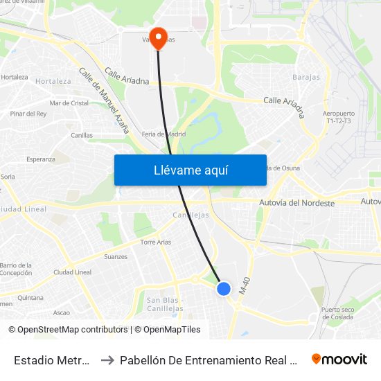 Estadio Metropolitano to Pabellón De Entrenamiento Real Madrid Baloncesto map