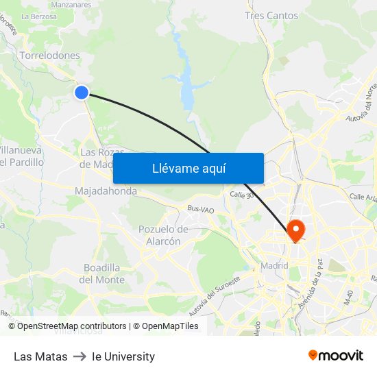 Las Matas to Ie University map