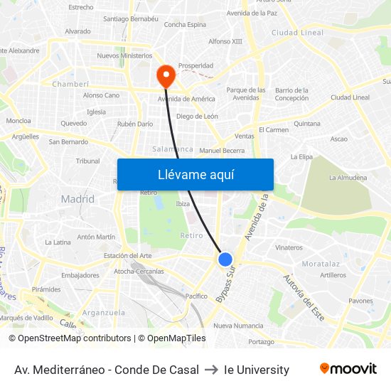 Av. Mediterráneo - Conde De Casal to Ie University map