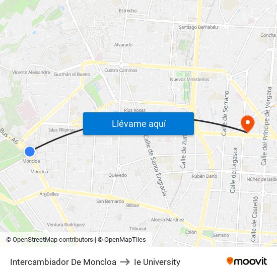 Intercambiador De Moncloa to Ie University map