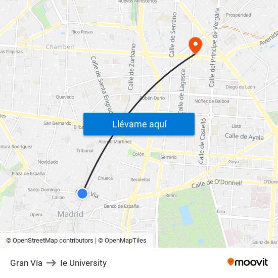 Gran Vía to Ie University map