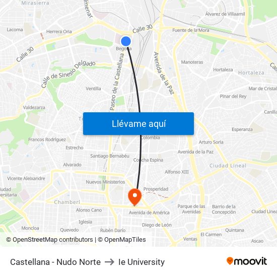 Castellana - Nudo Norte to Ie University map