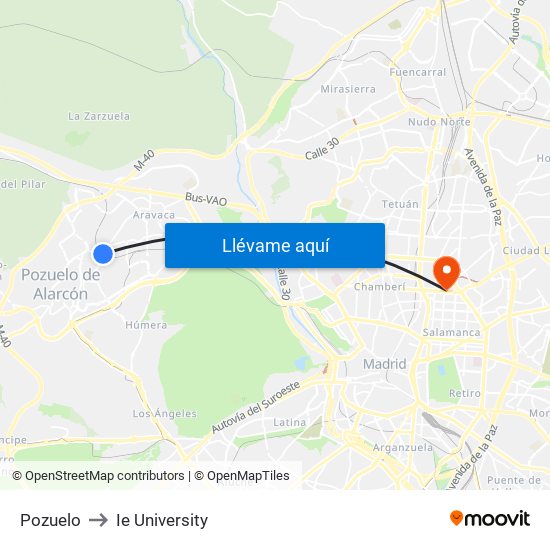 Pozuelo to Ie University map