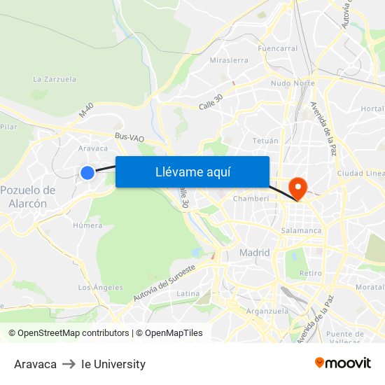 Aravaca to Ie University map