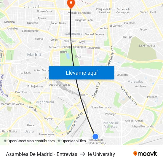 Asamblea De Madrid - Entrevías to Ie University map