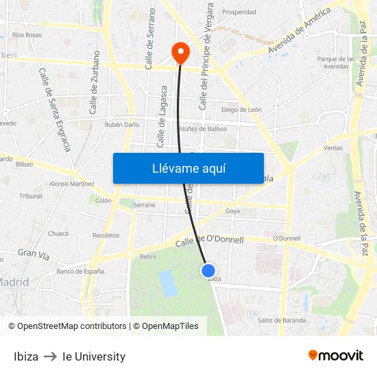 Ibiza to Ie University map