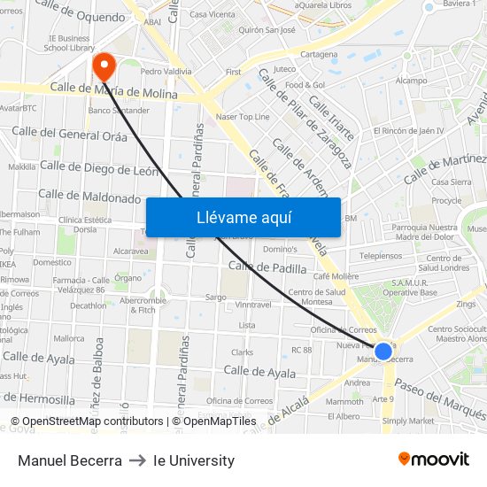 Manuel Becerra to Ie University map