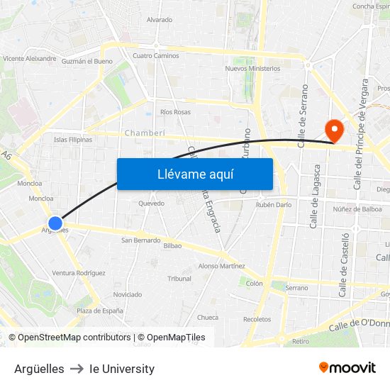 Argüelles to Ie University map