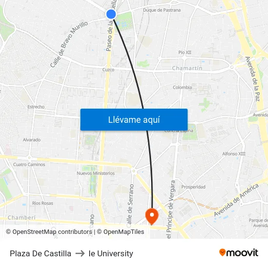 Plaza De Castilla to Ie University map
