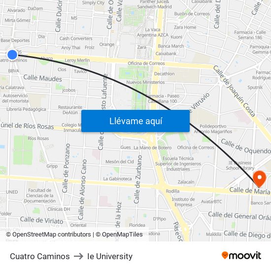 Cuatro Caminos to Ie University map