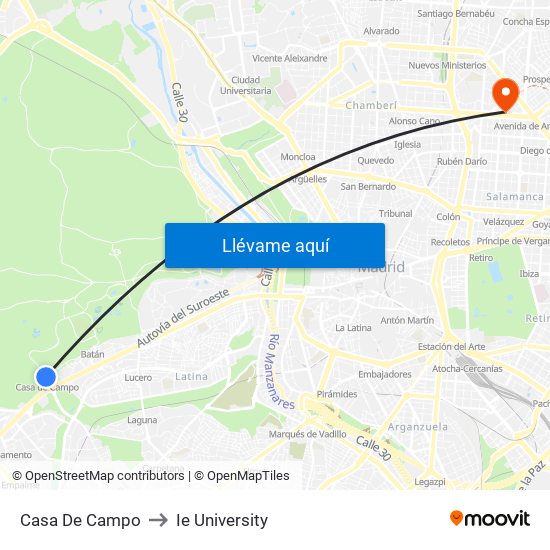 Casa De Campo to Ie University map