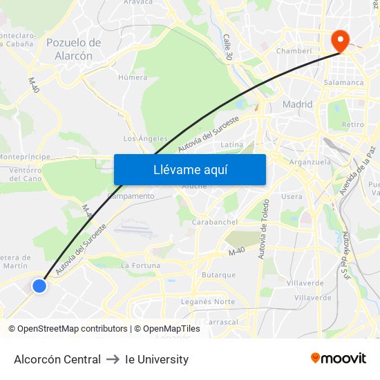 Alcorcón Central to Ie University map