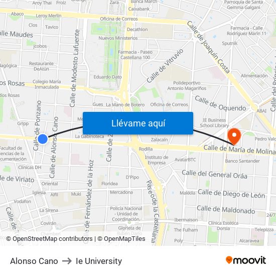 Alonso Cano to Ie University map