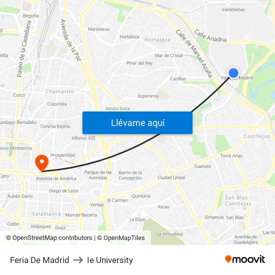 Feria De Madrid to Ie University map