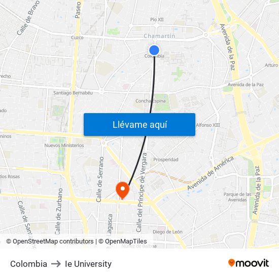 Colombia to Ie University map