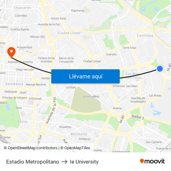 Estadio Metropolitano to Ie University map