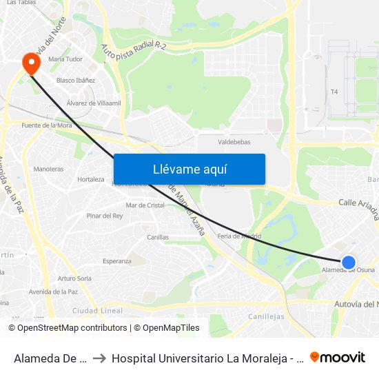 Alameda De Osuna to Hospital Universitario La Moraleja - Ala De Austria map