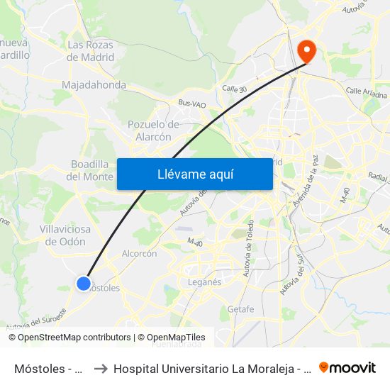 Móstoles - El Soto to Hospital Universitario La Moraleja - Ala De Austria map