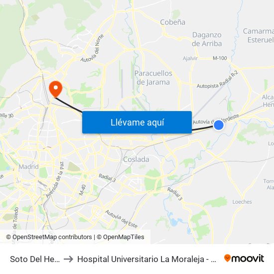 Soto Del Henares to Hospital Universitario La Moraleja - Ala De Austria map