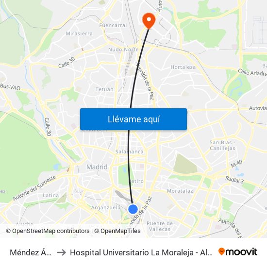 Méndez Álvaro to Hospital Universitario La Moraleja - Ala De Austria map