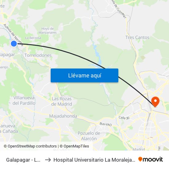Galapagar - La Navata to Hospital Universitario La Moraleja - Ala De Austria map