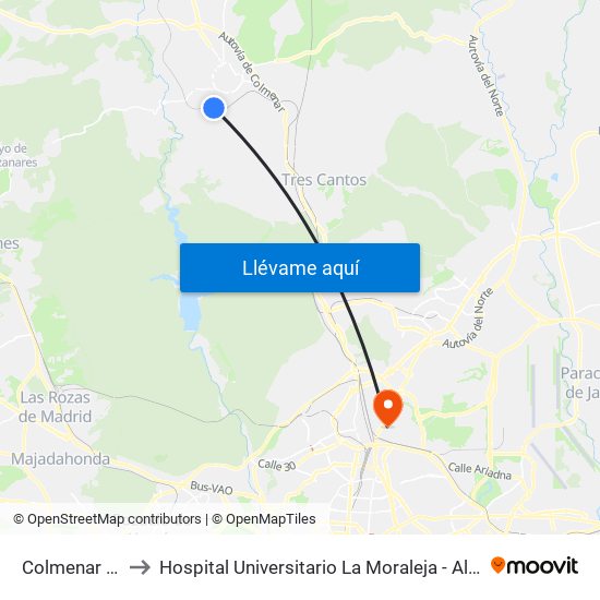 Colmenar Viejo to Hospital Universitario La Moraleja - Ala De Austria map