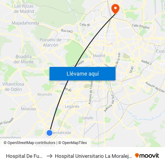 Hospital De Fuenlabrada to Hospital Universitario La Moraleja - Ala De Austria map