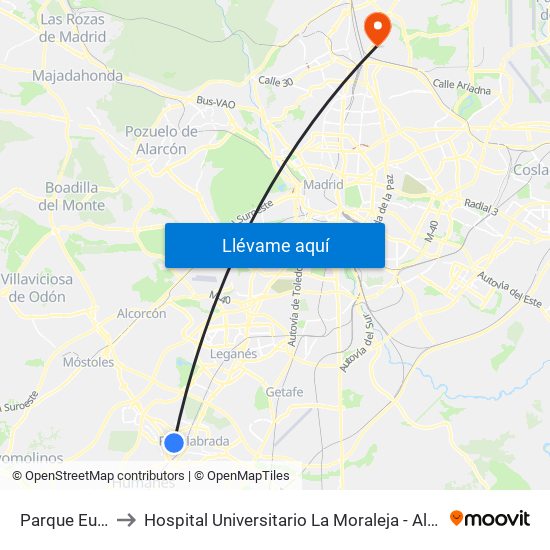 Parque Europa to Hospital Universitario La Moraleja - Ala De Austria map