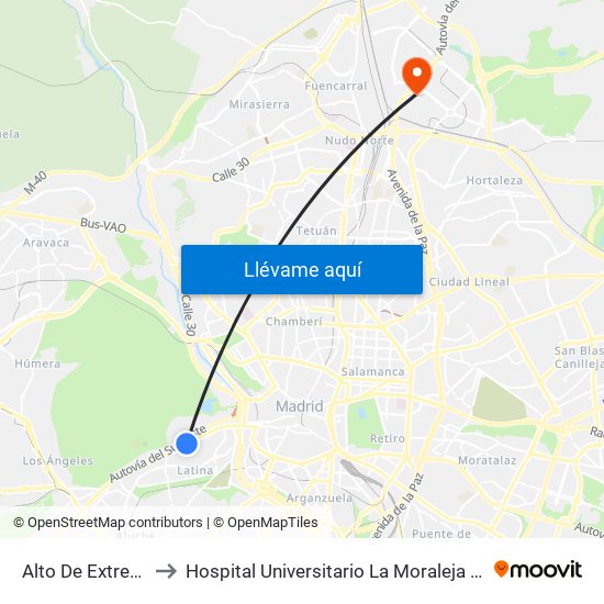 Alto De Extremadura to Hospital Universitario La Moraleja - Ala De Austria map