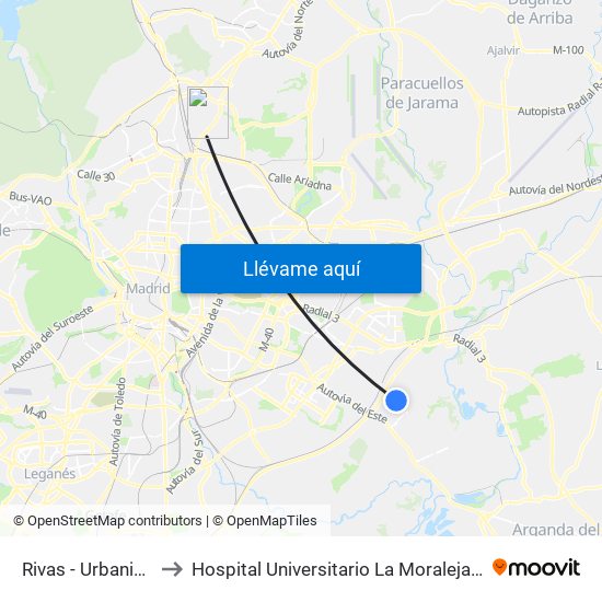 Rivas - Urbanizaciones to Hospital Universitario La Moraleja - Ala De Austria map
