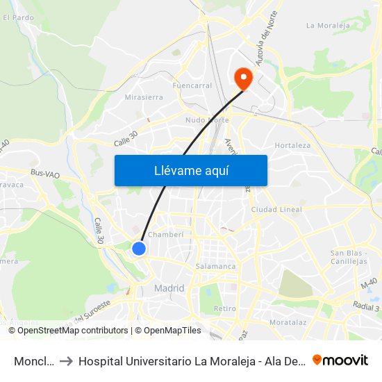 Moncloa to Hospital Universitario La Moraleja - Ala De Austria map