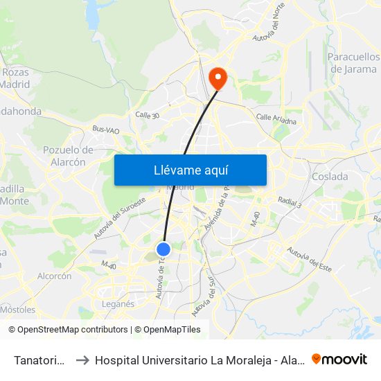 Tanatorio Sur to Hospital Universitario La Moraleja - Ala De Austria map