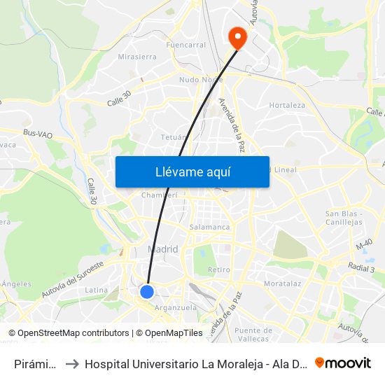 Pirámides to Hospital Universitario La Moraleja - Ala De Austria map
