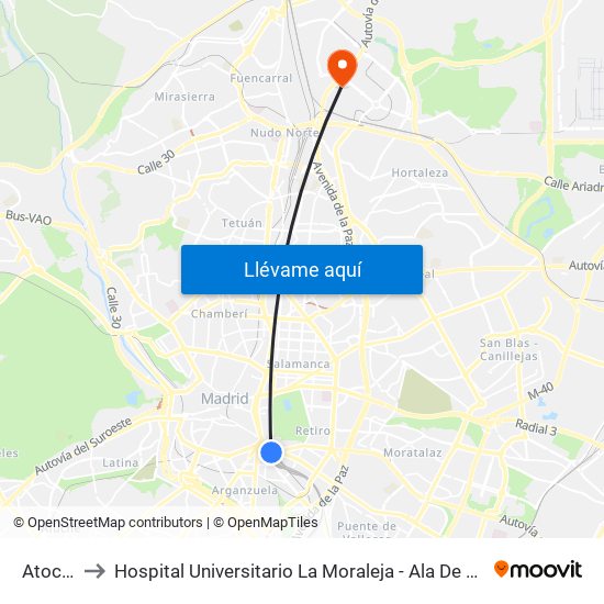 Atocha to Hospital Universitario La Moraleja - Ala De Austria map