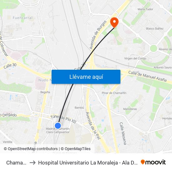 Chamartín to Hospital Universitario La Moraleja - Ala De Austria map