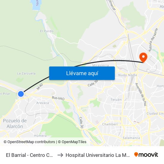 El Barrial - Centro Comercial Pozuelo to Hospital Universitario La Moraleja - Ala De Austria map