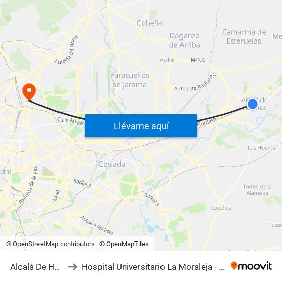Alcalá De Henares to Hospital Universitario La Moraleja - Ala De Austria map