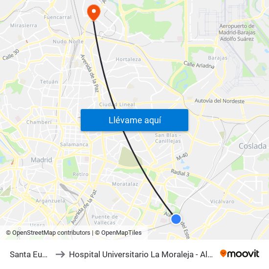 Santa Eugenia to Hospital Universitario La Moraleja - Ala De Austria map