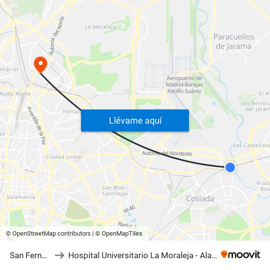 San Fernando to Hospital Universitario La Moraleja - Ala De Austria map