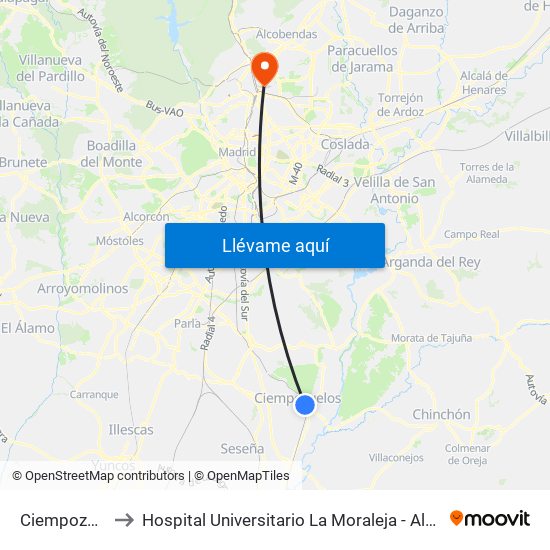 Ciempozuelos to Hospital Universitario La Moraleja - Ala De Austria map