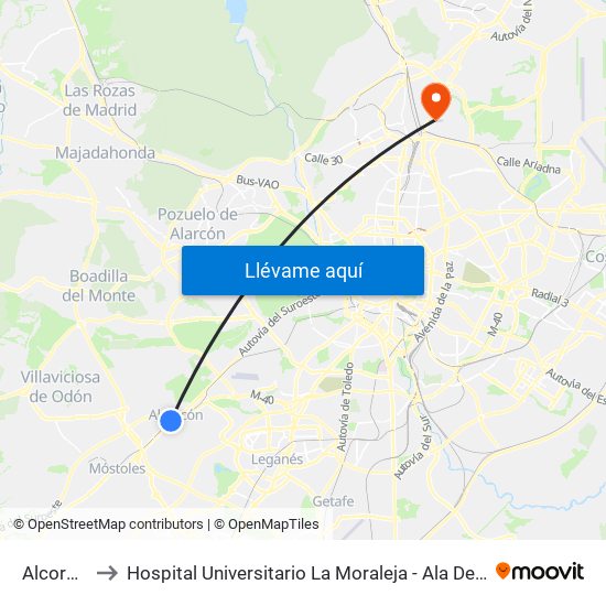 Alcorcón to Hospital Universitario La Moraleja - Ala De Austria map