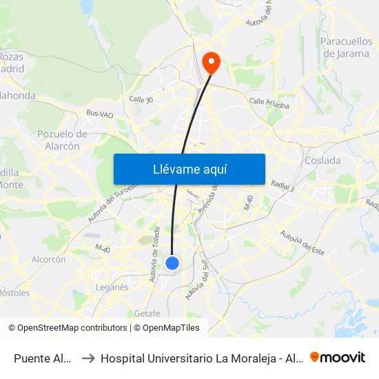 Puente Alcocer to Hospital Universitario La Moraleja - Ala De Austria map