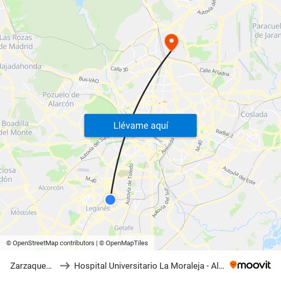 Zarzaquemada to Hospital Universitario La Moraleja - Ala De Austria map