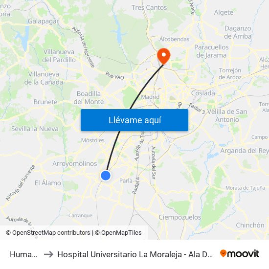 Humanes to Hospital Universitario La Moraleja - Ala De Austria map