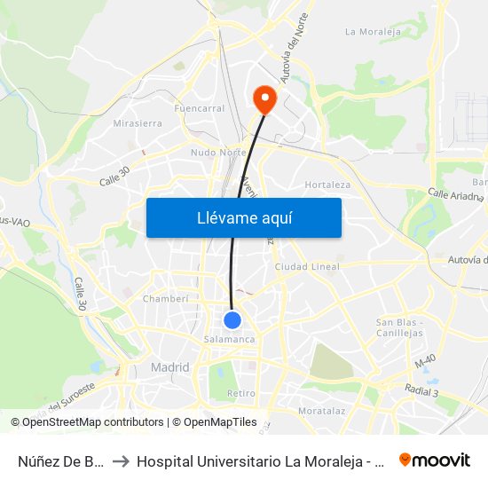 Núñez De Balboa to Hospital Universitario La Moraleja - Ala De Austria map