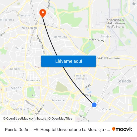 Puerta De Arganda to Hospital Universitario La Moraleja - Ala De Austria map