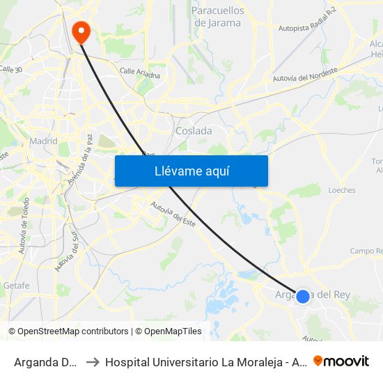 Arganda Del Rey to Hospital Universitario La Moraleja - Ala De Austria map