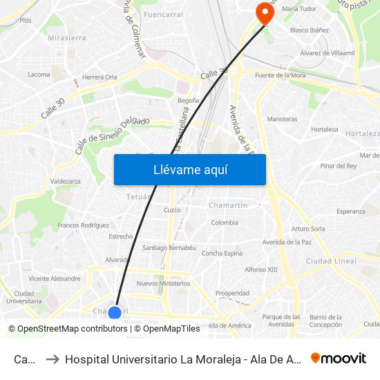 Canal to Hospital Universitario La Moraleja - Ala De Austria map