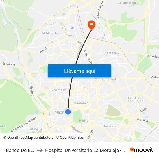 Banco De España to Hospital Universitario La Moraleja - Ala De Austria map